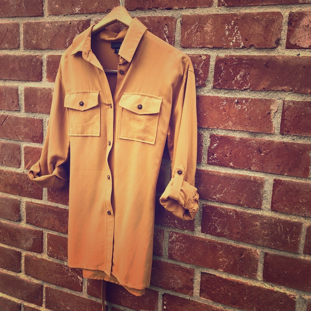 Mustard Cuffed Long Sleeve and Faux Suede Pockets! - Picture 1 of 8
